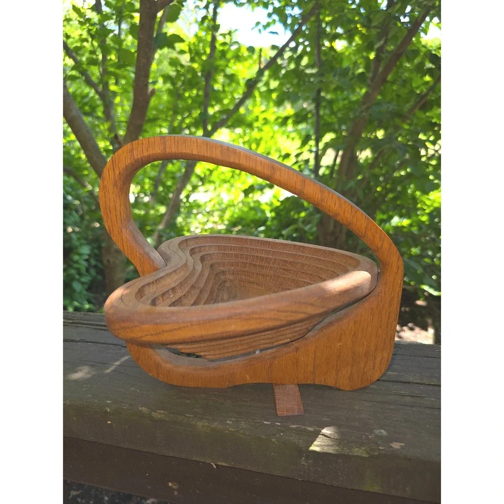 Vintage Collapsible‎ Wooden Heart Basket Fold Out Trivet Bowl Boho Decor